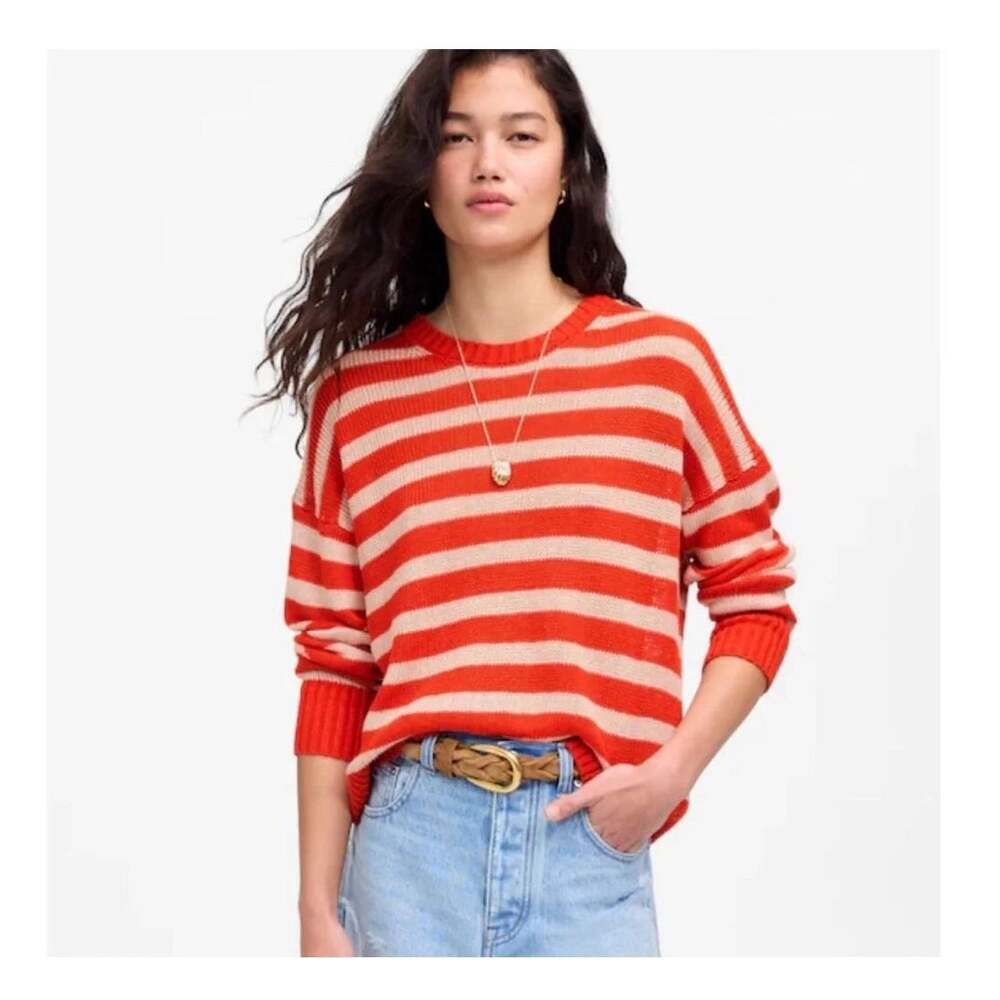 Madewell Linen Drop Shoulder Chunky Knit Stripe Relaxed Fall Sweater XXS